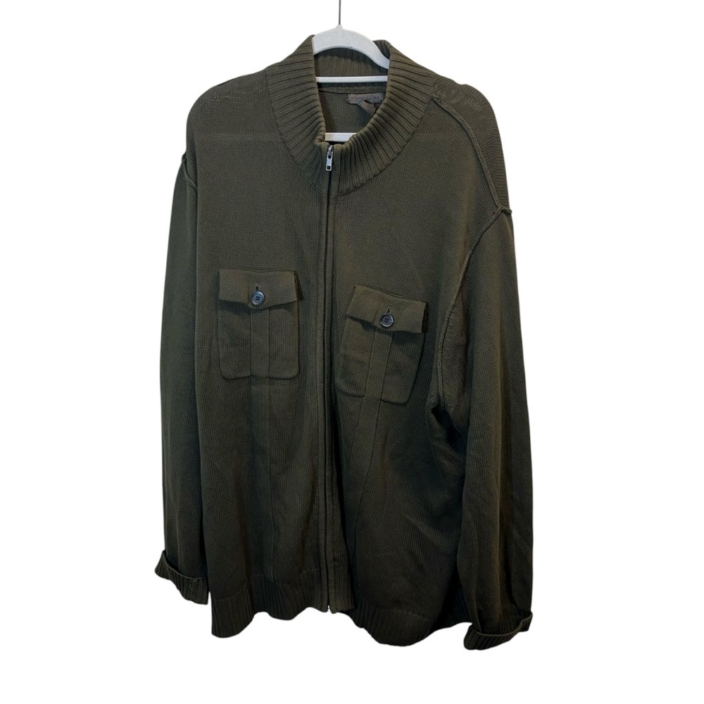 Hampshire Forest Green  Big & Tall Green Zip-Up Cardigan Size 3XL